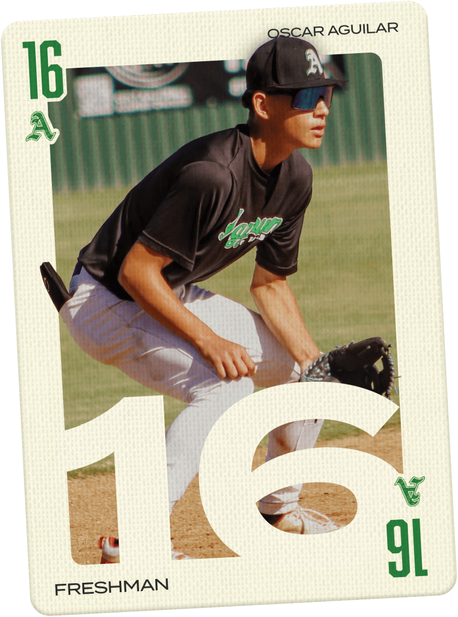 A baseball player wearing a black shirt and white pants. Description generated by AI