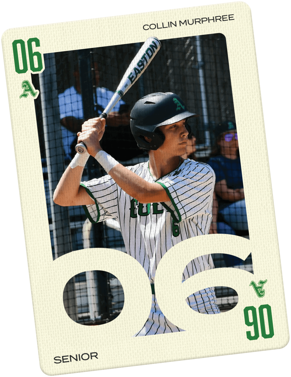A baseball player holding a bat. Description generated by AI