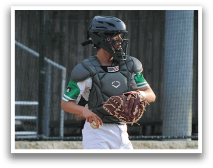 A baseball player wearing a helmet and catcher's mitt. Description generated by AI