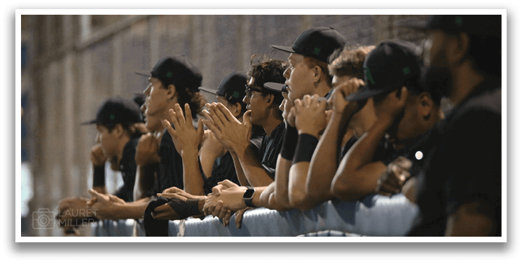 A group of people wearing black shirts and standing on a field. Description generated by AI