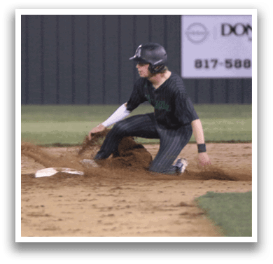 A baseball player is sliding into a base. Description generated by AI