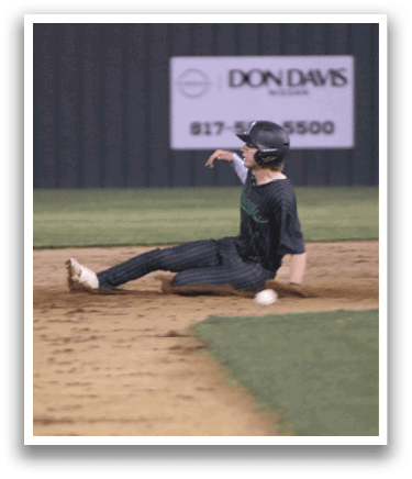 A baseball player slides into a base. Description generated by AI