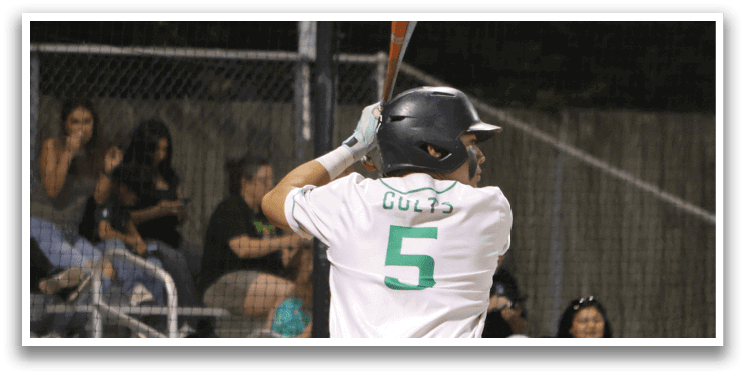A baseball player wearing a green hat and black shirt. Description generated by AI