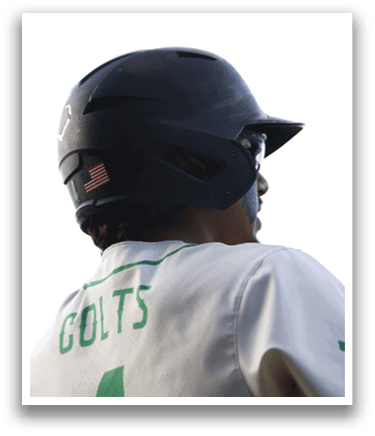 A baseball player wearing a helmet. Description generated by AI
