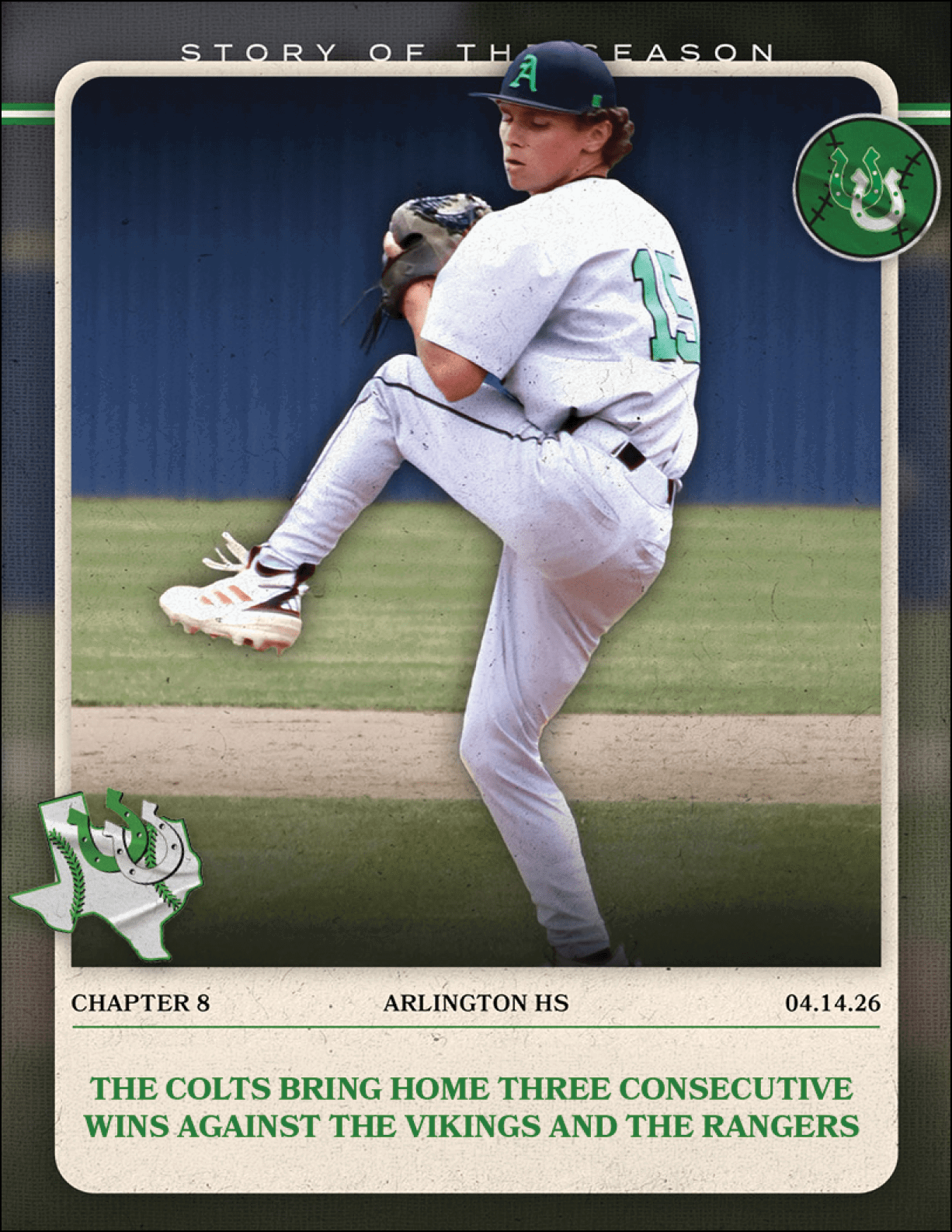 A baseball player wearing a white uniform and a blue cap. Description generated by AI