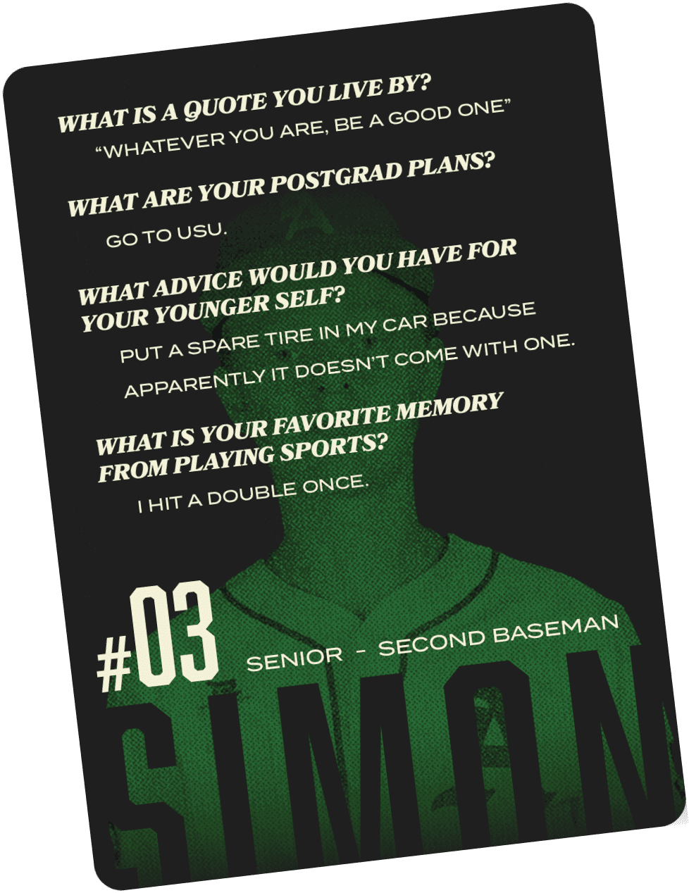 A green poster with a baseball player on it. Description generated by AI