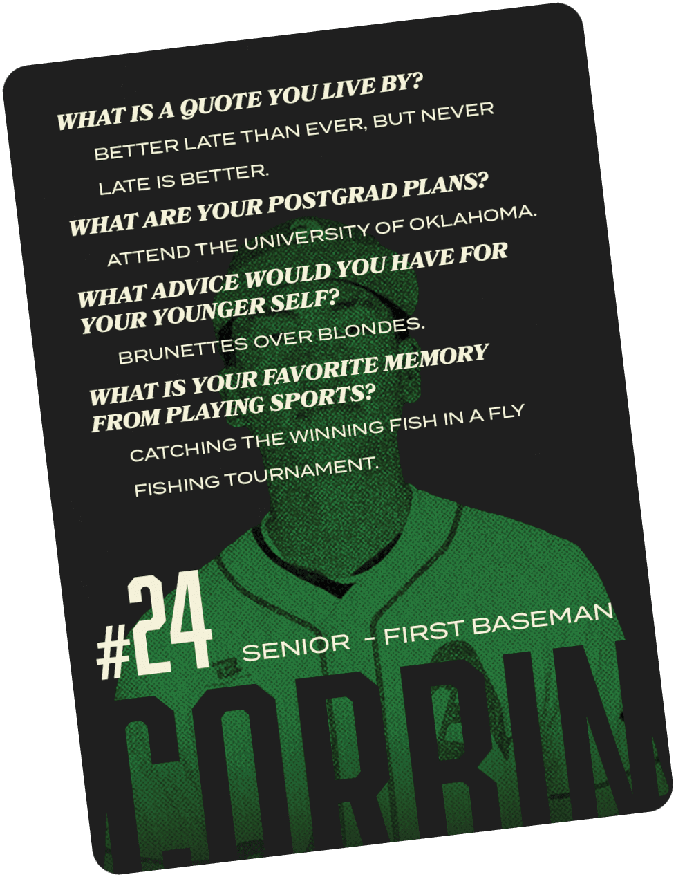 A baseball player named Corbin. Description generated by AI