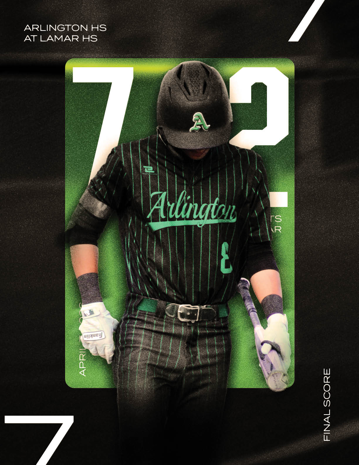 A baseball player holding a bat. Description generated by AI