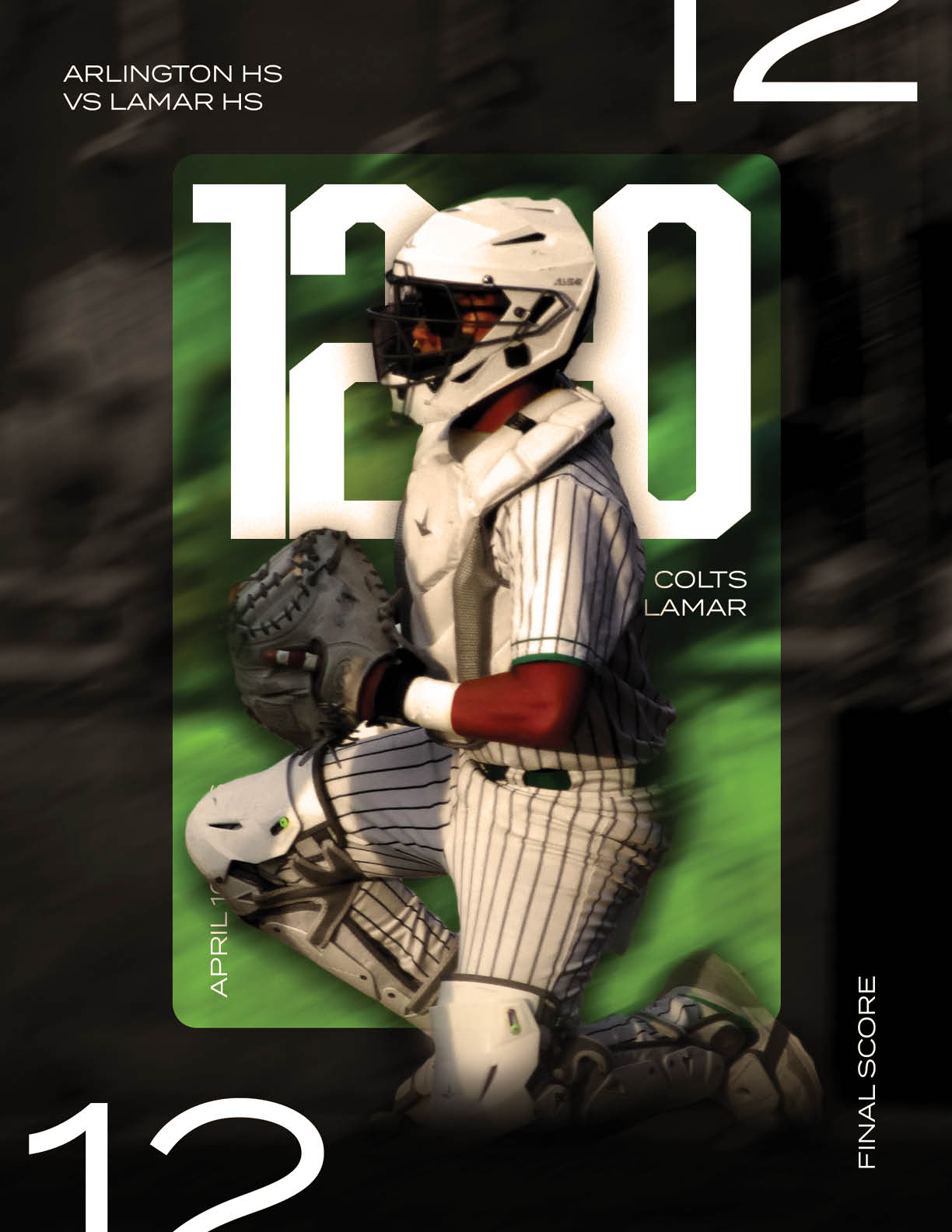 A baseball player wearing a white and green uniform. Description generated by AI