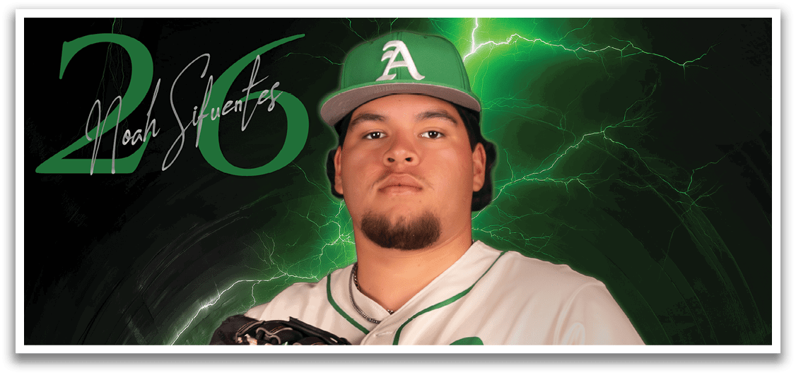 A baseball player wearing a green and white uniform. Description generated by AI