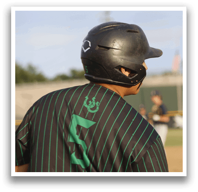 A baseball player wearing a black helmet. Description generated by AI