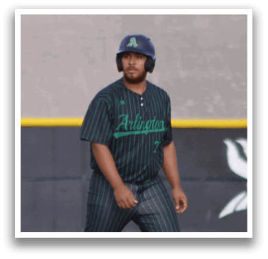 Two baseball players on a field. Description generated by AI