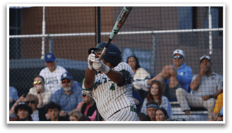 A baseball player is swinging a bat. Description generated by AI