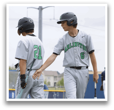 Two baseball players shaking hands. Description generated by AI