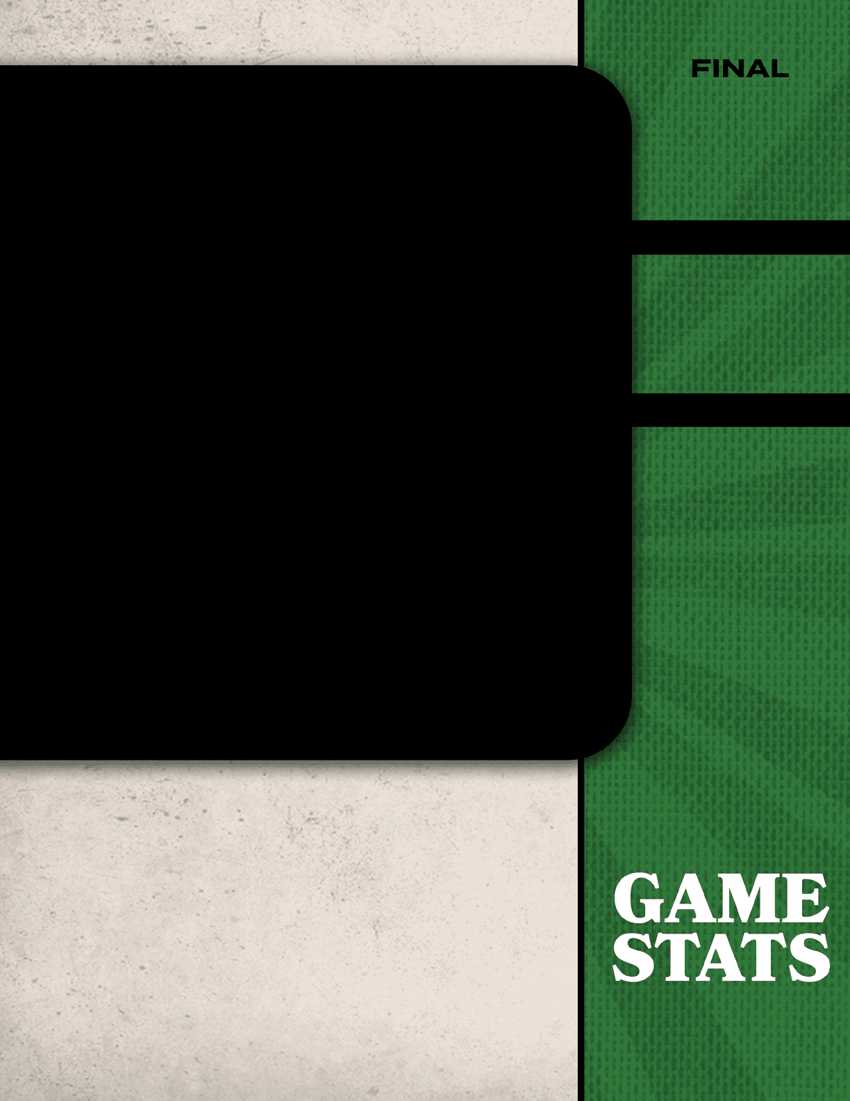 A game stat poster with a black background and white text. AI generated content