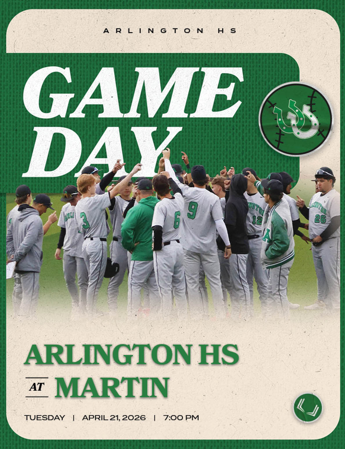 A poster advertising a game between Arlington HS and Martin. Description generated by AI
