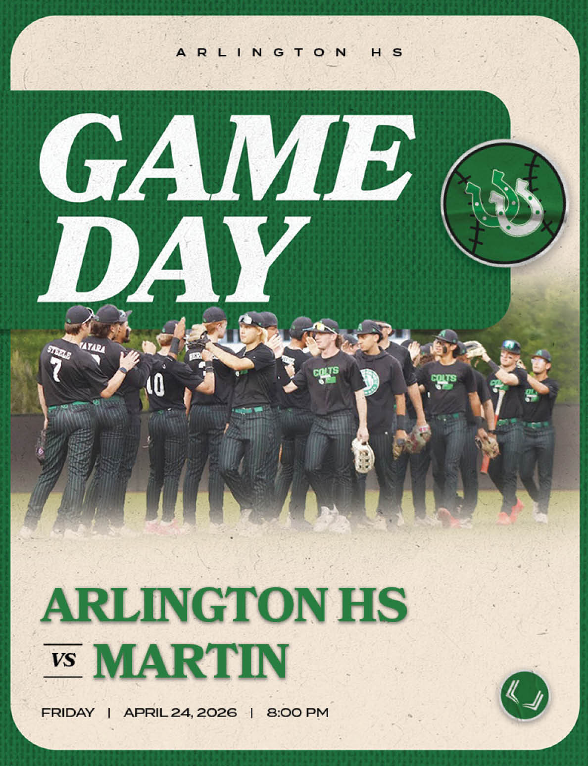 A baseball game between Arlington and Martin. Description generated by AI
