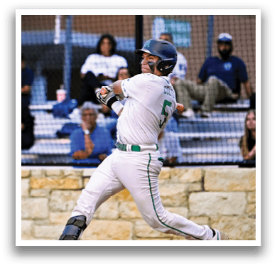 A baseball player is swinging a bat. Description generated by AI