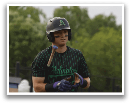 A baseball player wearing a green and white striped uniform. Description generated by AI