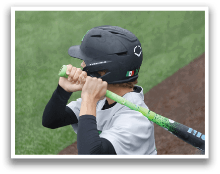 A baseball player is swinging a bat. Description generated by AI