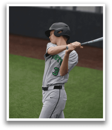 A baseball player is swinging a bat. Description generated by AI