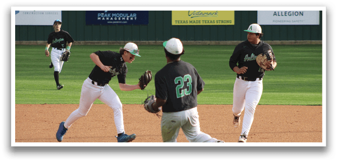 Baseball players on a field. Description generated by AI