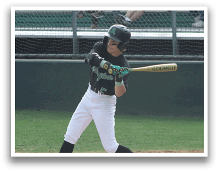 A baseball player is swinging a bat at a ball. Description generated by AI