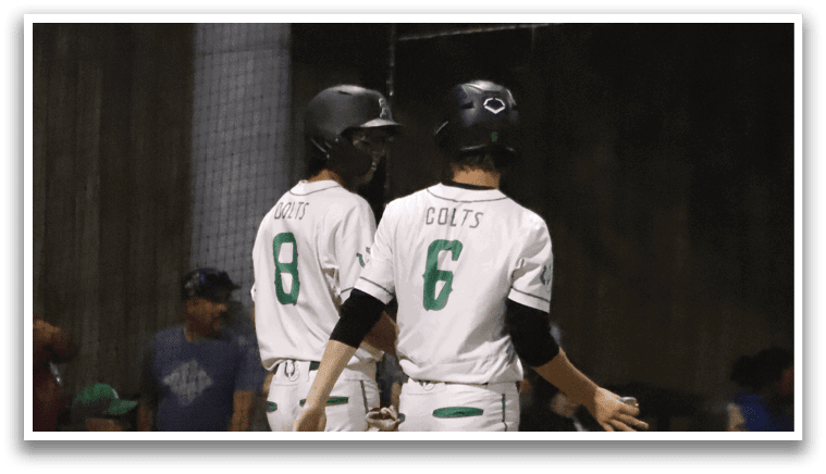 A baseball player wearing a green number 6 jersey. Description generated by AI