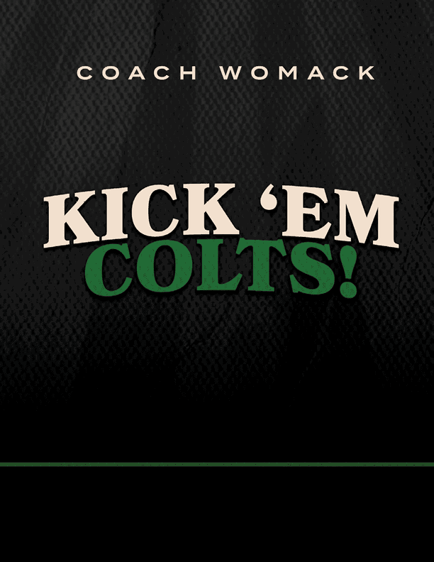 A football jersey with the words “Kick 'em Colts!" written on it. AI generated content