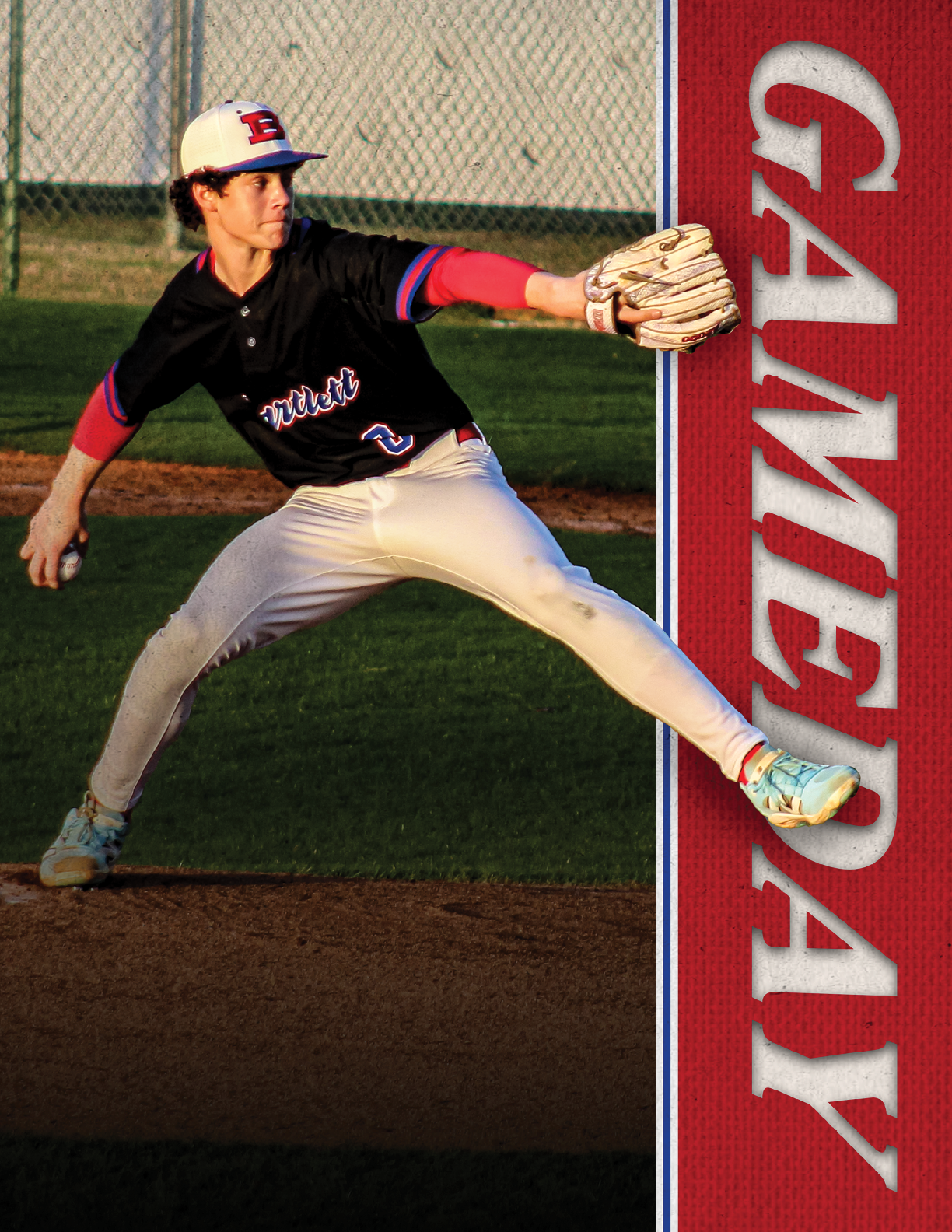 A baseball player in a black shirt and white pants is in a crouched position, holding a baseball glove. AI generated content