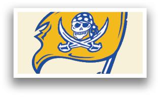 A yellow and blue pirate flag with a skull and crossbones. AI generated content