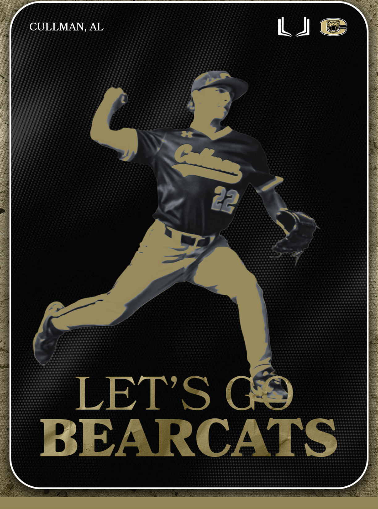 A baseball player in a black and gold uniform is shown in mid-throw, with his arm extended and glove in the air. AI generated content