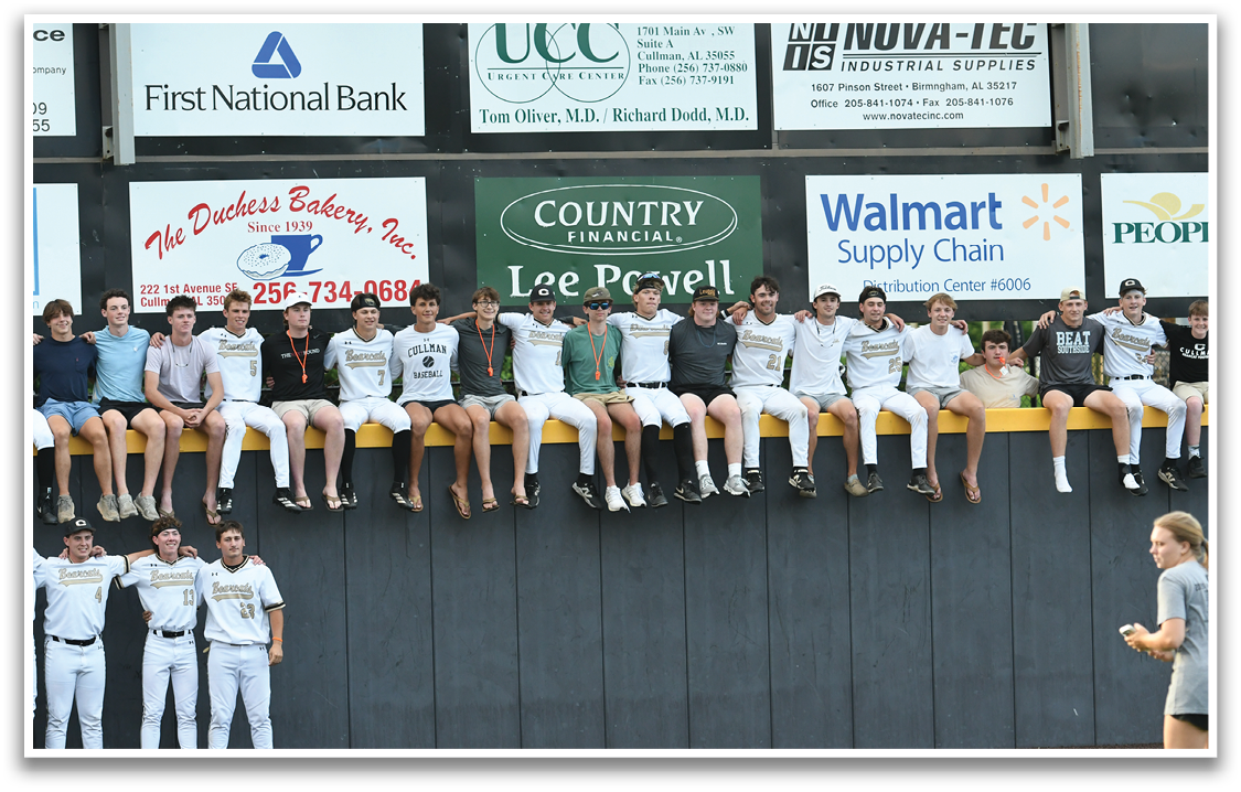 A group of people are sitting on a wall. Description generated by AI