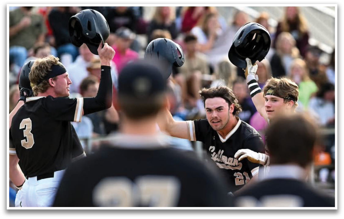 A group of baseball players celebrating a win. Description generated by AI
