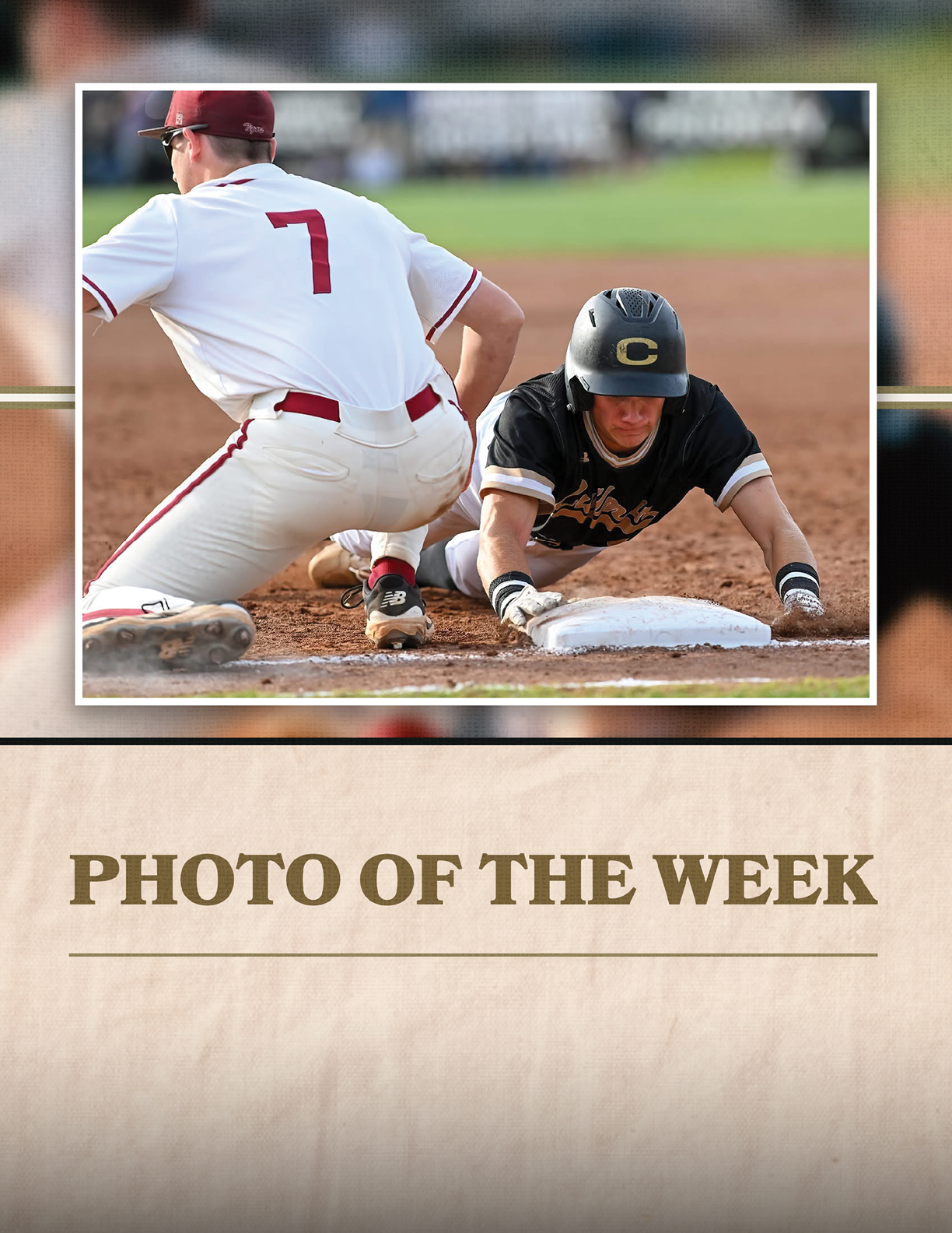 A baseball player sliding into a base. Description generated by AI