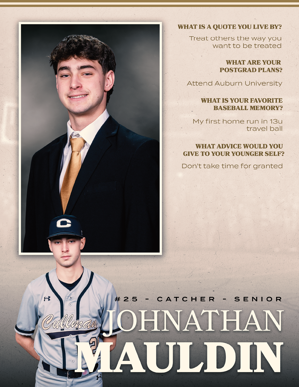 A baseball player named Johnathan Muldin is shown in a suit and tie. AI generated content
