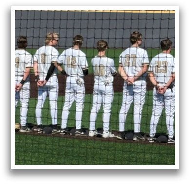 A group of young men wearing white uniforms stand on a baseball field. AI generated content