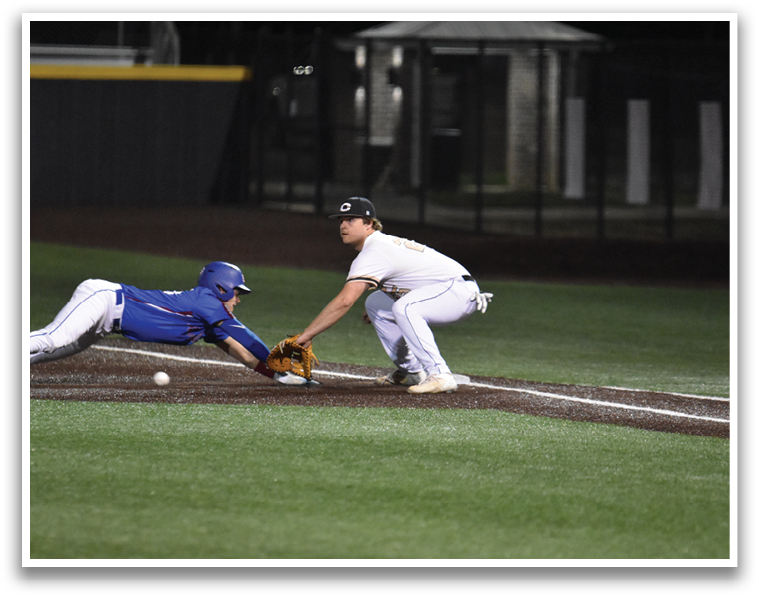 A baseball player slides into home base while another player tries to catch the ball. AI generated content