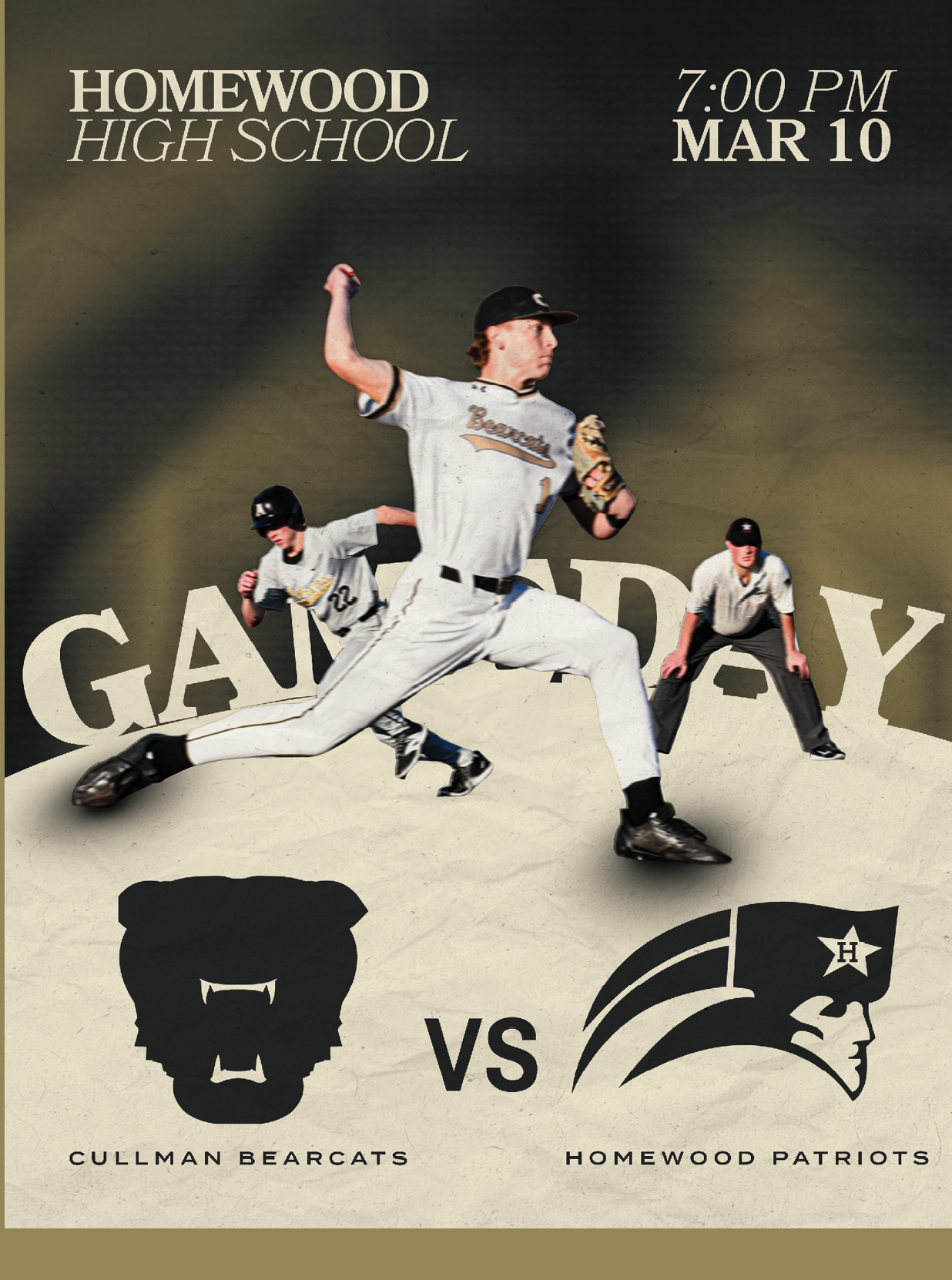 Two posters advertise a basketball game between Homewood High School and Cullman High School. AI generated content