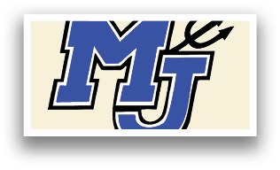 A blue and white logo for MJ. AI generated content