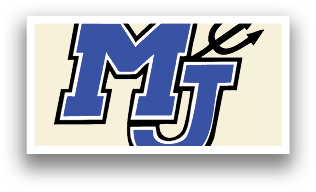 A blue and white logo for MJ. AI generated content