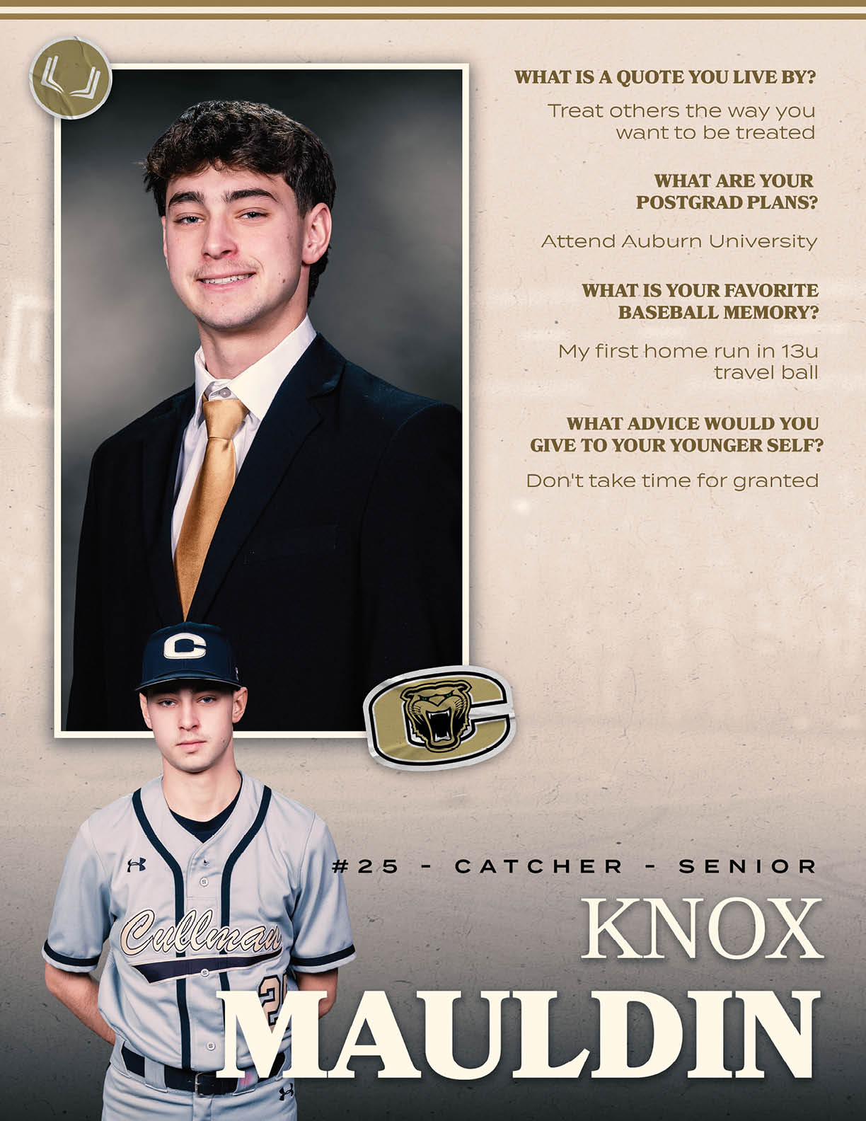 A baseball player named Knox Mauldin is shown in a suit and tie. AI generated content