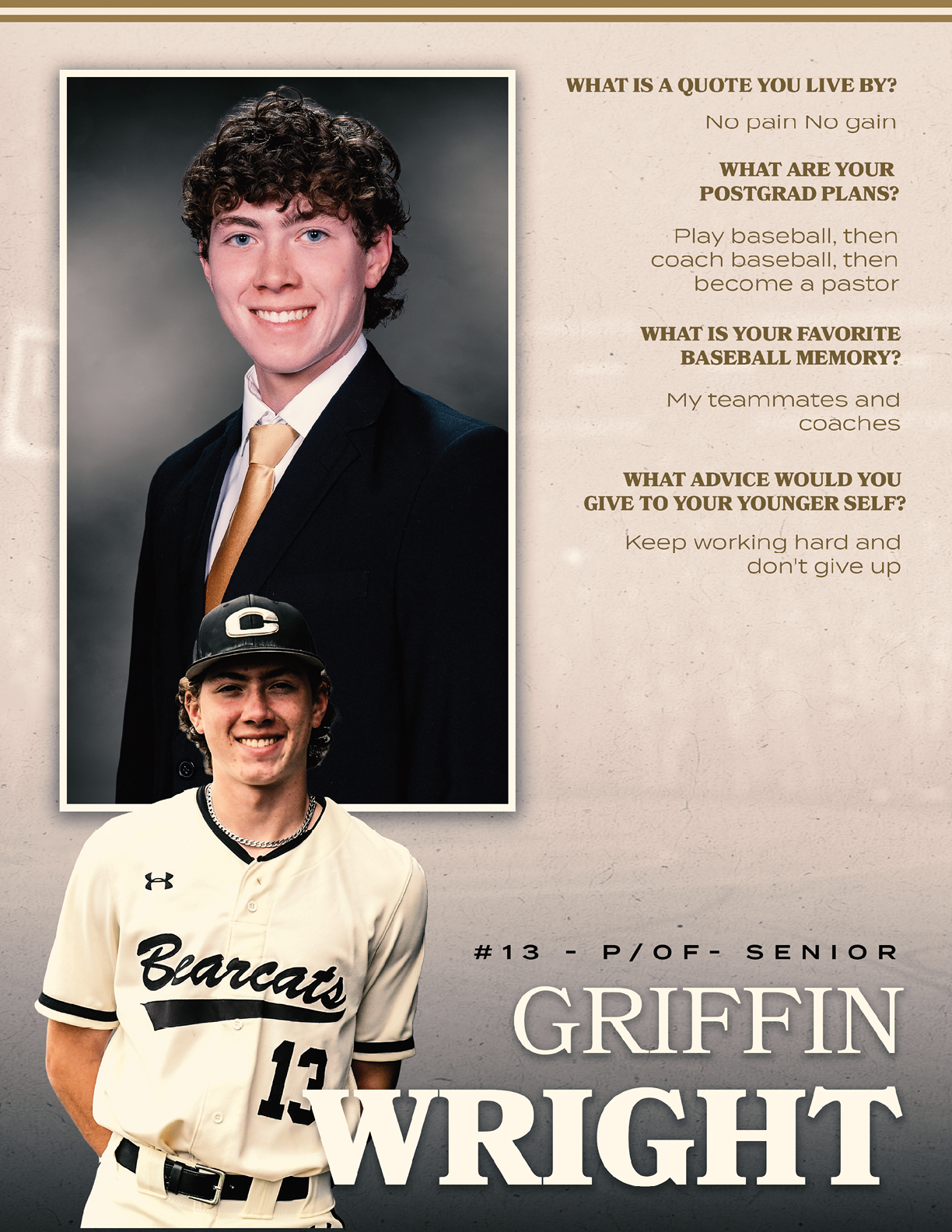 A baseball player named Griffin Wright is shown in a photo. AI generated content