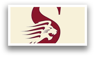 A red lion with its mouth open, part of a logo. AI generated content