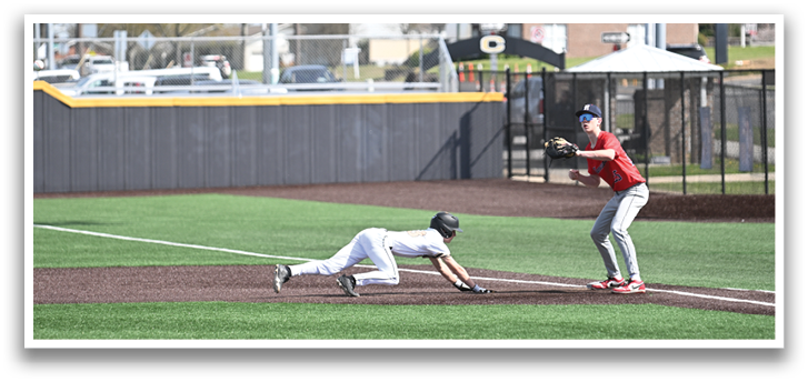 A baseball player slides into a base while another player tries to catch the ball. AI generated content