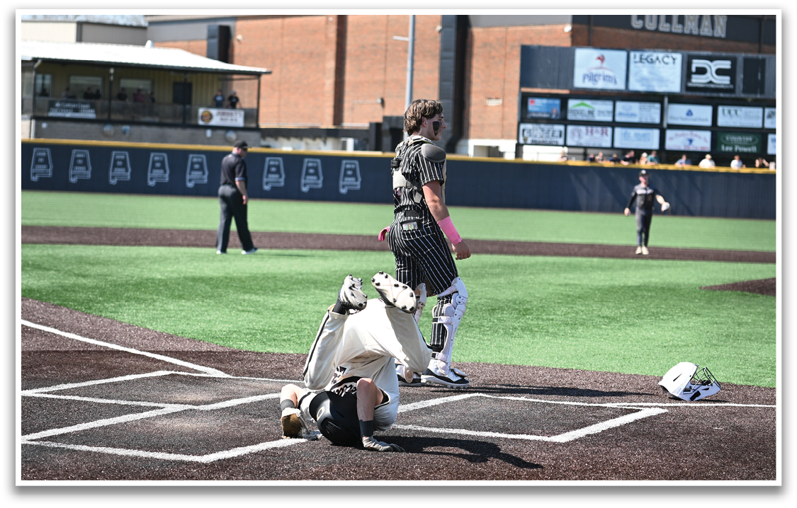 A baseball player is sliding into home plate, while the catcher is trying to tag him out. AI generated content