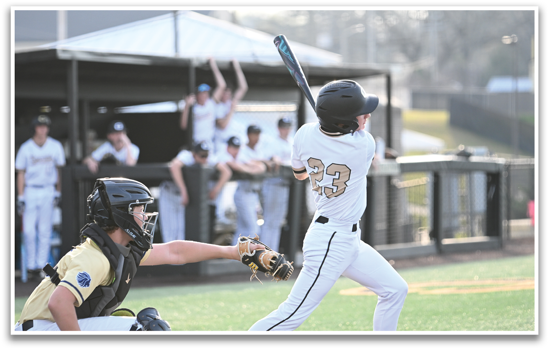 A baseball player is swinging a bat, with his teammates watching from the dugout. AI generated content