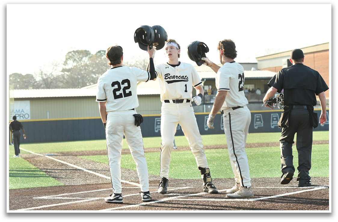Three baseball players celebrating a victory on the field. AI generated content