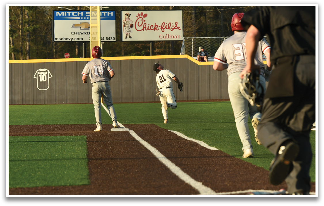 A baseball game is in progress with players running on the field. AI generated content