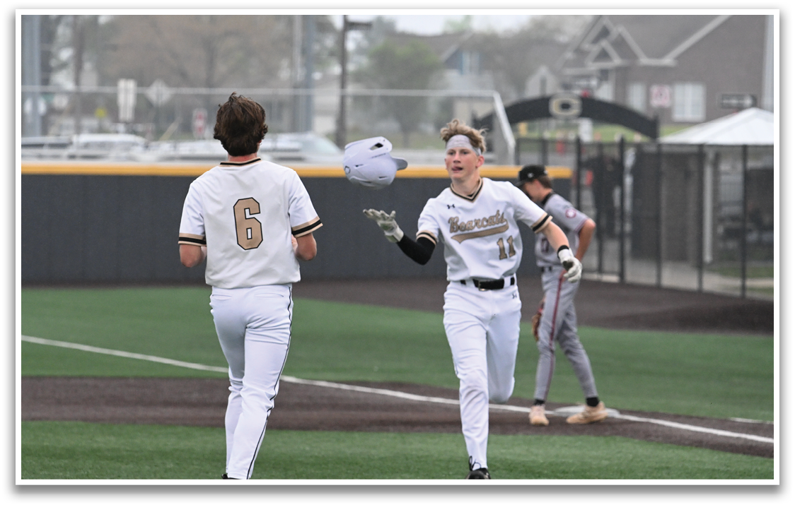 Two baseball players are running on the field, one of them is wearing a hat. AI generated content